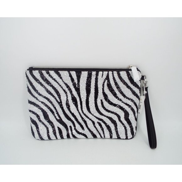 MICHAEL Michael Kors Jet Set Optic White Black Large Zip Pouch Wristlet Clutch - Picture 2 of 13